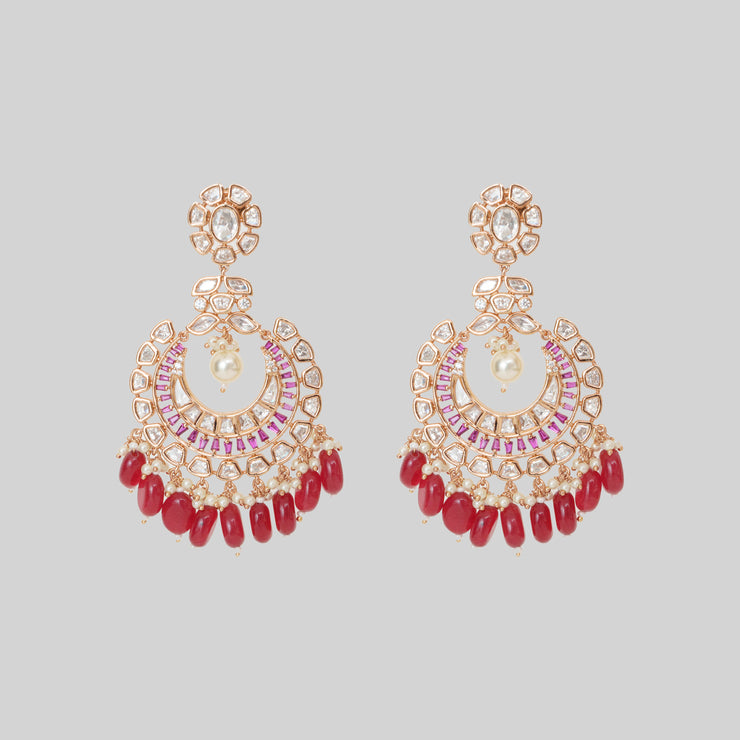 Shivina Red Moissanite Chaandbali Earrings