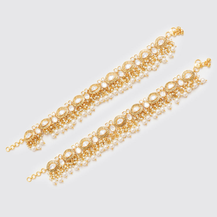 Polka Gold Finish Kundan Polki Payals