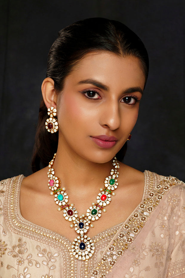 Feriha Navratan Long Moissanite Set