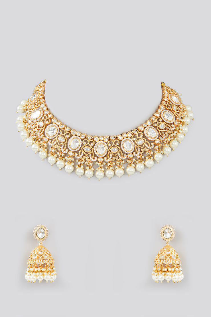 Kimaya Pearl Drop Kundan Choker Set zevarbygeeta