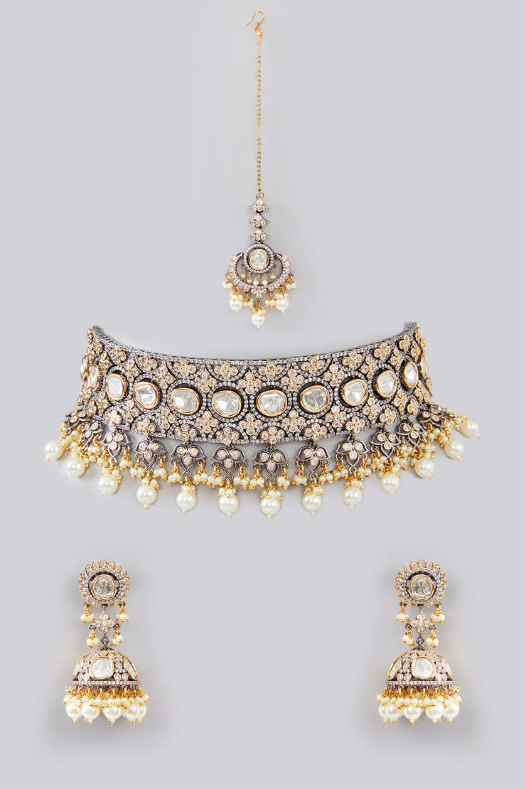 Mihika Pearl Kundan Choker Set zevarbygeeta