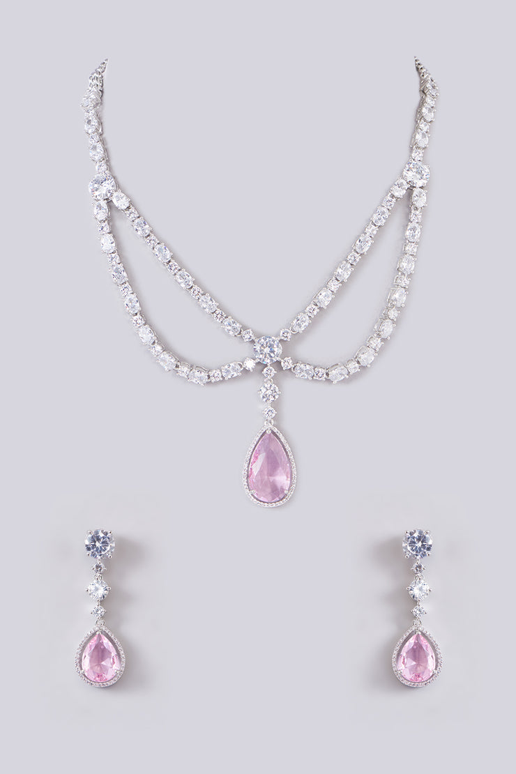 Dimple Rose Quartz Necklace set zevarbygeeta