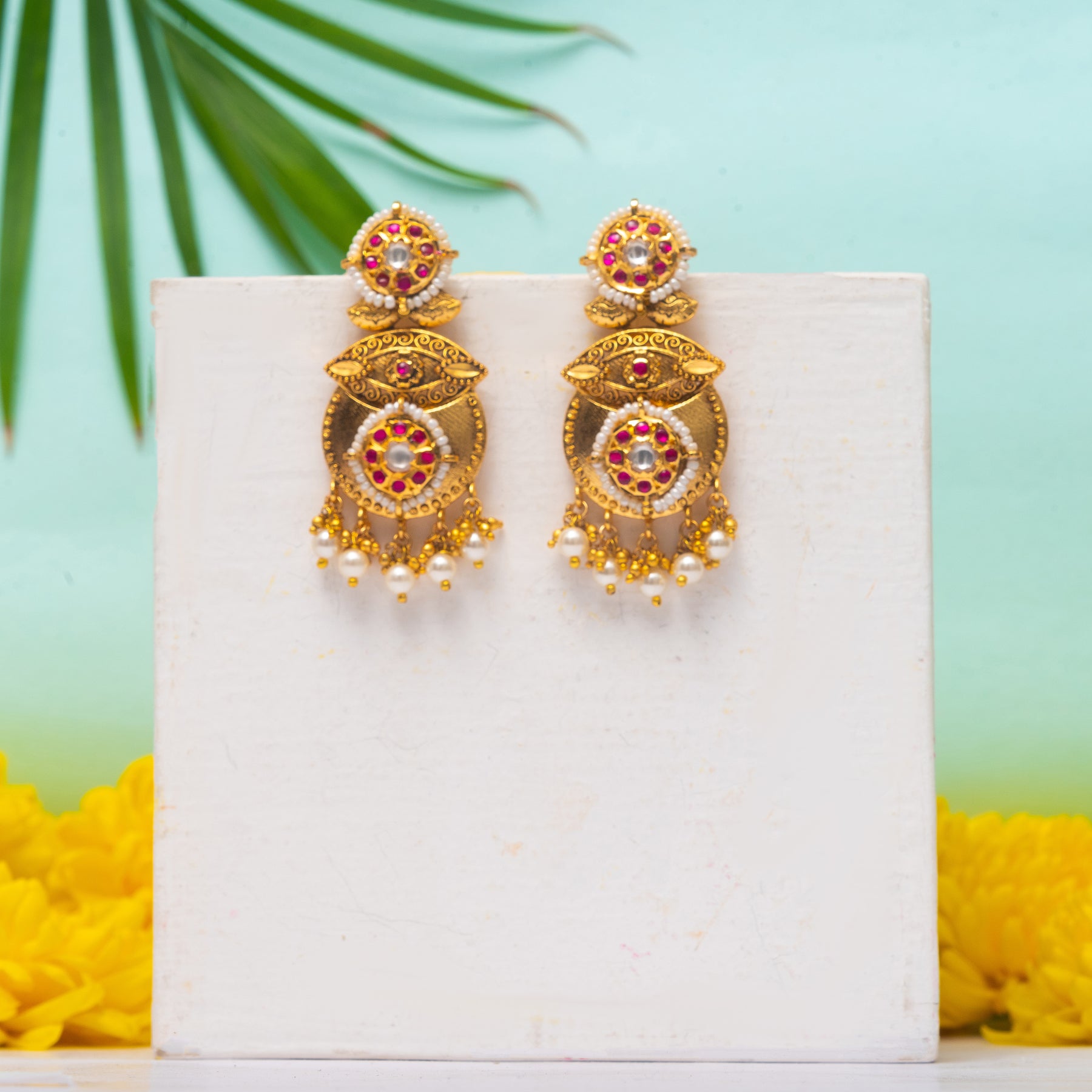 ZEVAR I Gold Finished Grey Pearl Kundan Earring – Zevar